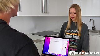 A blonde who's eager to have a taste