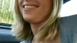Beautiful blonde teen slut blows dick in the car on cam