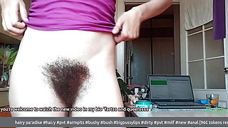 Webcam live show, hairy ass hole and pussy gape closeup