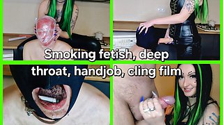 Femdom Session. Fetish, Smoking, Handjob, Strapon Mouth Fucking