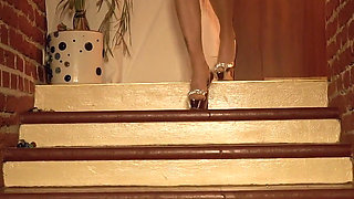 Skinny Blonde MILF Ellis Masturbates on the Stairs