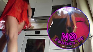 Amazingly Beautiful Super Hot Sexy and Tight Meaty Pussy Hot New Wife Takes Her Panties off in the Kitchen to Show Her Naked Ass