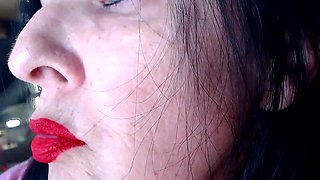 Red Lipstick Application Duck Lips Hot Smoking MILF