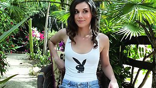 Tiny teen show small tits and hairy cunt