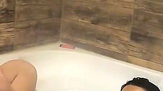 Beautiful Sugar Babe Tight Jeans Teasing with Mega Orgasm in Bathtub at Home While Smoking