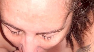Horny slut step-mom Lorie Cree sucks step sons cock while her husband is at work, again