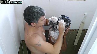 old dilf fucks asia boy after feetlick for cumshot