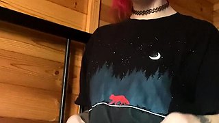 Amateur redhead fully nude on bed and masturbating