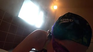 Skinny asian rides his dick in the shower POV