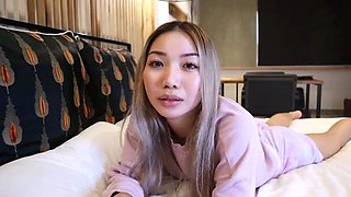 Asian cutie with tight pussy gets herself off with a dildo