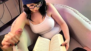 Hurry up and finish so I can wrap up my book with cum on Violet Mist's tits