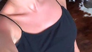 Brunette enjoys the toy on gaping pussy while masturbating