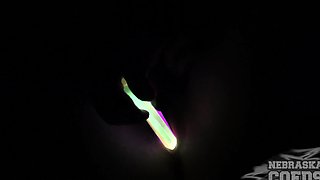 Pretty Ginger Redhead Spinner Gaping Her Pussy With Glow
