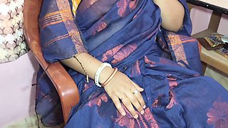 Steamy romantic session with Indian couple in sarees at a hotel apartment