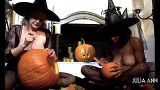 Julia Ann and Jenna Foxx Carve Pumpkins