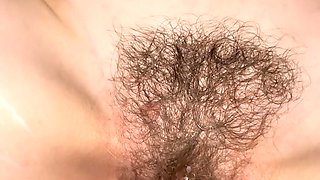Quick Cumshot on Hairy Pussy Bush in Missionary