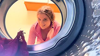 Cute stepsister's ass gets fucked in a washing machine