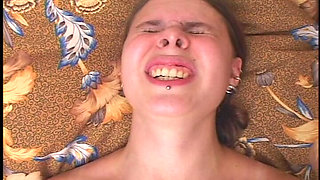 Tattooed Babe Gets Her Huge Tits and Bush Screwed by Two Men with Hard Dicks on the Bed