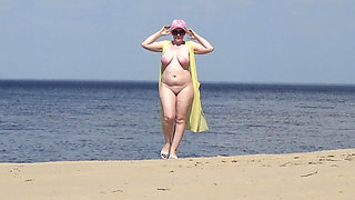 Juicy Woman Walking Naked on Beach