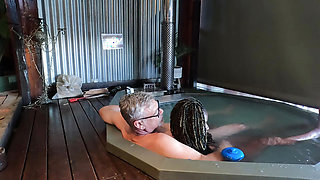 Ebony MILF Gets Her Ass Eaten and Pussy Fingered in a Hot Tub