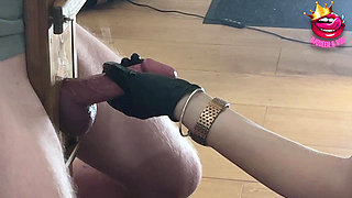 Close up - Femdom Edges Cock to Ruined Orgasm in a Glass