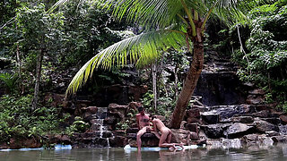 Couple Real Sex in a Waterfall in Thailand