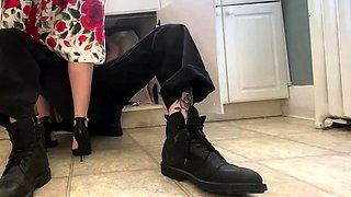 Bored milf housewife in heels and sundress fucks handyman