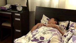 Amateur young brunette enjoys dildo on solo masturbation