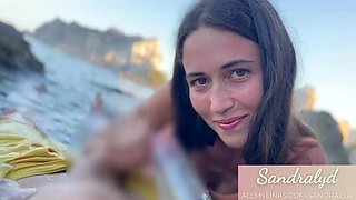 Hot Latina Sandralydx Swallows Cum on Beach - POV Blowjob & Outdoor Sex