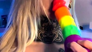Blonde tight pussy babe solo toy fun in glamour masturbation