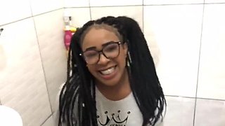 Bruna Black caught masturbating in bathroom - takes two huge facial cumshots
