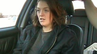 MILFie brunette exposes her natural titties right in the car of my buddy