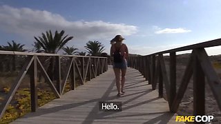 I found her on a nudist beach and banged her - faux cop