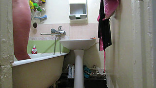 Beautiful Lady in the Bathroom. with Conversations in Russian