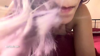 Turkish girl with purple hair takes cum on her ass.