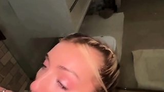 Blonde massage babe giving a handjob to her client HD