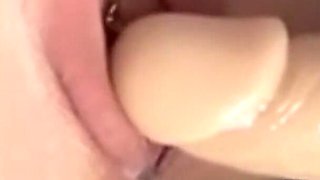 Horny MILF with Hairy and Pierced Pussy Masturbates with Big Cock Dildo. Long Nails Mature Cougar