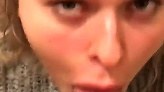 Blonde Slut Drinks Coffee with Cum