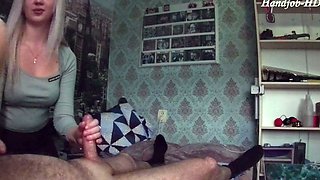 Amateur blonde gives great handjob