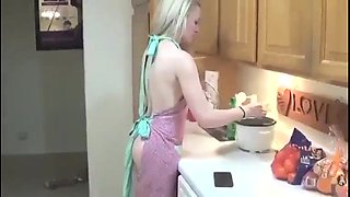 Lustful blonde wife gets rammed doggystyle in the kitchen