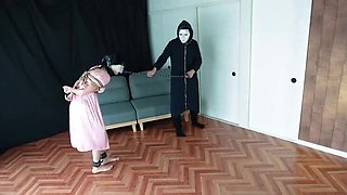 Amateur Cutie in Pajamas Tied Up on Sofa by Masked Man - Unexpected Vibrator Bondage & Humiliation