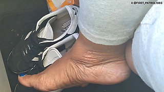 Barefoot Passenger Blue Toes Foot Play While Riding in the Car
