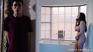 busty colombian milf ariella, sucks off a massive dong in the shower