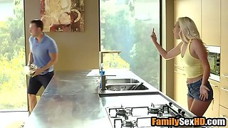 Stepbrother tears off stepsister's yoga pants for hardcore sex