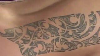 Tattoed Kimmie Fox Sprayed on Her Big Boobs From Ricky Stone