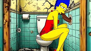 The Simpsons Porn Parody: Sexy Cheating Wife Marge Lets a Black Dude Fuck Her In The Public Toilet