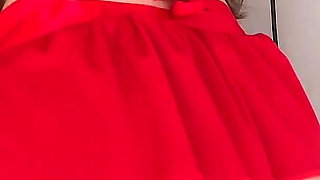 Latina White Ass in Her Christmas Uniform Masturbating Sneaking and Squatting on Top of Her Dildo