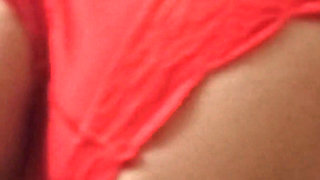 MILF opened her red panties and let her sweet pussy caress
