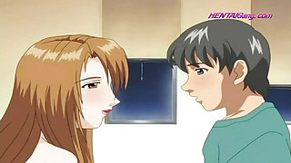 Busty MILF fucks the horny boy hard while bouncing her huge tits all over his filthy face! HENTAI UNCENSORED
