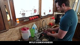 Stepmom Cali Lee Fucks Helpful Stepson in the Kitchen - Big Cock MILF Action